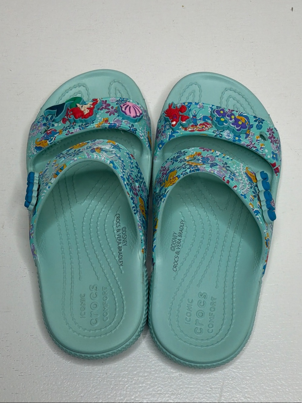 CROCS Kids Light Aqua Mermaid Slide Sandals with Colorful Ocean Print - Picture 5 of 8